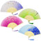 KEYIDO 4 Pcs Hand Folding Fans for Women Handheld Folding Fan Silk Fabric Ladies Fan Chinese Japanese Folding Fans with Tassel for Wall Decoration Wedding Dancing Cosplay
