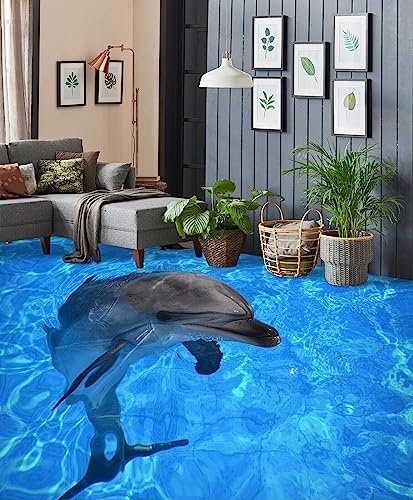 Badezimmerbodenaufkleber Wasserdicht 3D-Bodentapeten mit niedlichen Delfinen, 150 x 105 cm 3D Bodenfliesen Wandbilder Aufkleber Wasserdicht Selbstklebendes Vinyl 3D Wallpaper