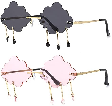 Ktnyl 2 Stück Randlose bunte Sonnenbrille, Unregelmäßige Sonnenbrille, Metall Vintage Randlose Sonnenbrille, Punk Brille für Frauen Männer für Strand, Sommer, Feste, Alltag (Rosa & Grau)