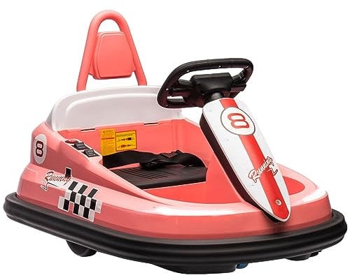 HOMCOM Kids Bumper Car 360° Rotation Spin Waltzer Car 6V Electric Ride On Car with 2 Speeds, Music, Lights for 18-48 Months - Pink