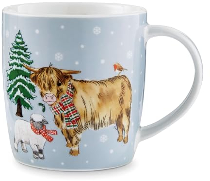 Cooksmart Christmas On The Farm British Designed Lovely Gift Coffee Mugs| Ceramic Coffee Mugs for Home or Work | Large Mugs for Hot Drinks | Tea and Coffee Cups - Cow Barrel Mug