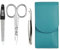 Sonnenschein by Hans Kniebes - Maniküre Set 3 teilig - Nagelschere, Nagelfeile und Pinzette - Taschenmaniküre Nagelpflegeset - Nappa-Lammleder Manicure Etui (Türkis)