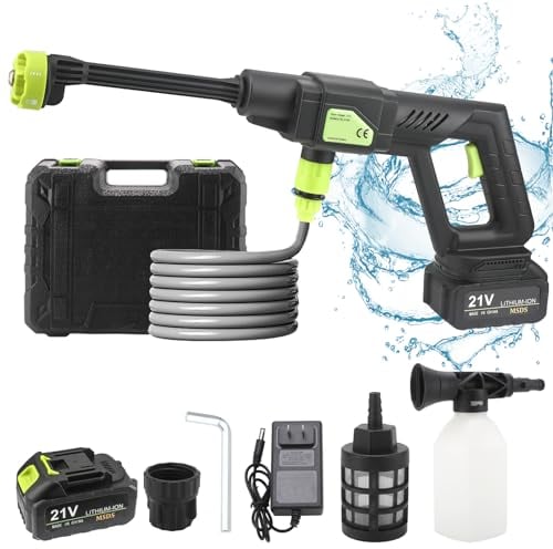 Cordless Pressure Washer, Portable High Power Washer Gun with 2PCS Rechargeable Battery, 6-in-1 Nozzle, Foam Pot,16FT Hose,Handheld Power Cleaner Water Gun for Car Floor Garden Cleaning & Watering