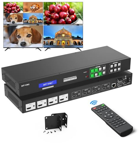 MT-VIKI 4K Seamless HDMI Matrix Switch 4x4 mit Web Control Video Wall Controller 2x2 HDMI Multiviewer mit Pip unterstützt 90°/180° Drehung 4K@30Hz 3.5mm Audio Stereo