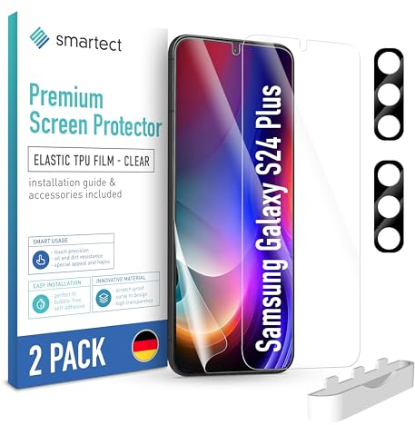 smartect TPU Pellicola Protettiva [2 + 2 Pezzi] compatibile con Samsung Galaxy S24 Plus, Schermo + Fotocamera, Copre l'intero Display, Proteggi Schermo Anti-Bolle, Anti-Impronte