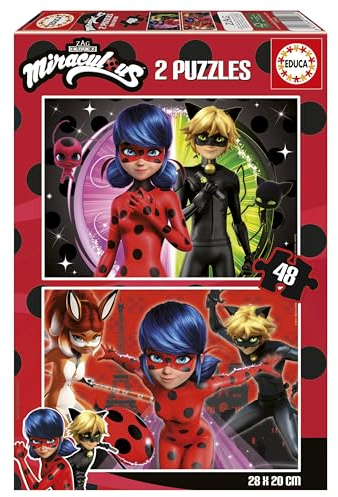 Educa - Miraculous Ladybug | Set de 2 Puzzles Infantiles con 48 Piezas. Medidas: 28 x 20 cm. Recomendados a Partir de 4 años (19968)