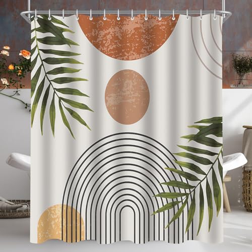Lerores Duschvorhang 240x200cm Blätter Linie, Beschwerter Saum Antischimme, Wasserabweisend, Waschbar Polyester Badevorhänge mit 16 Ösen und Duschvorhangringen für Badezimmer, Badewanne