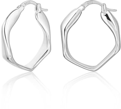 Silber 925 Ohrringe Kleine Creolen Damen, Kleine Sechseckige Ohrringe Gedrehte Creolen Sterling Silber Ohrringe Geometrie Creolen Kleine Breite Creolen Ohrringe Schmuckgeschenke Damen Mädchen