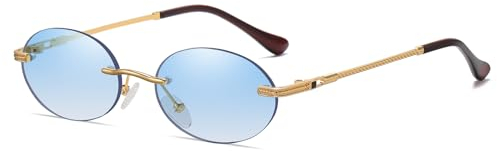 YAMEIZE Retro Klein Oval Metal Sonnenbrille - für Damen Herren Vintage Randlos Runde Kleine Brille Fahren Outdoor