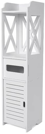 Badezimmerschrank schmal - 3-in-1 Hochschrank Weiß mit 1 Papierhalter und 2 Ablagen - 80 x 20 x 20 cm Badschrank aus WPC für Toilette - Eckschrank -Badregal