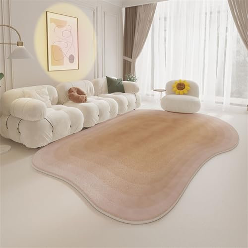 WBRSybUK Weicher, unregelmäßiger Teppich, rutschfeste, fusselfreie Matte, ovaler Plüsch-Teppich mit modernem, abstraktem Dekor, Flauschiger, großer, waschbarer Teppich für Wohnzimmer und Schlafzimmer