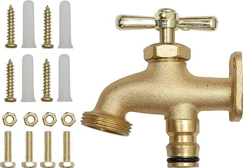 Garden Mile Robinet extérieur en laiton durable avec adaptateur, filetage en laiton BSP ¾, robinet de jardin facile à installer pour poteaux ou murs en bois, idéal pour une utilisation en extérieur