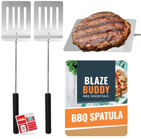 SOL 2pk BBQ Spatula - Metal Slotted Turner for Cooking, Frying, and Grilling - Flat Top Fish Slice Turner, Washable Turner Spatula, Grilling Utensil