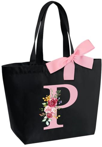 Personalisierte Initialen Tragetasche, Wasserdicht Handtasche Damen, Shopper Tasche Tote Bag mit Innentasche und Reißverschluss Weihnachten Geschenke für Frauen Mutter Freundin Braut Brautjungfern P