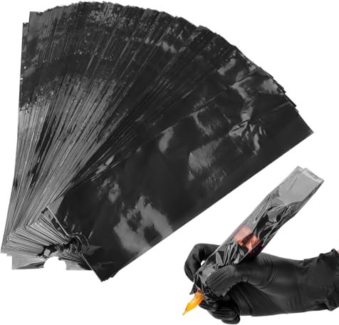 ATOMUS 200pcs Schwarz 7.8 * 2.6in Einweg Tattoo Stift Maschine Taschen Große Tattoo Stift Abdeckung Taschen für drahtlose Tattoo Stift Maschine Zubehör