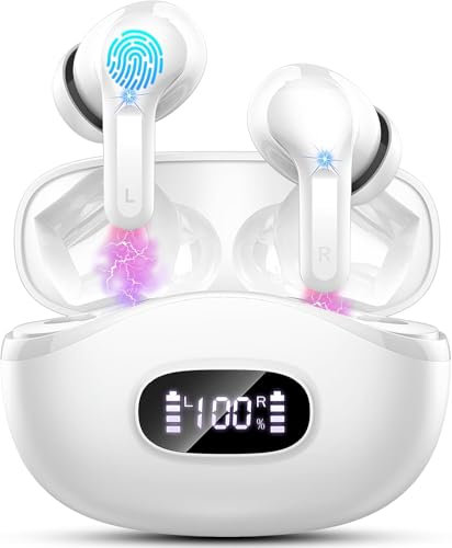 Ecouteurs Bluetooth sans Fil 2025, Oreillette Bluetooth 5.3 avec Son Hi-Fi Stéréo, 4 Micro ENC Anti Bruit, 40H d’Autonomie, Écran LED, Confort Optimal, IPX7 Étanche Ecouteurs sans fil pour iOS/Android
