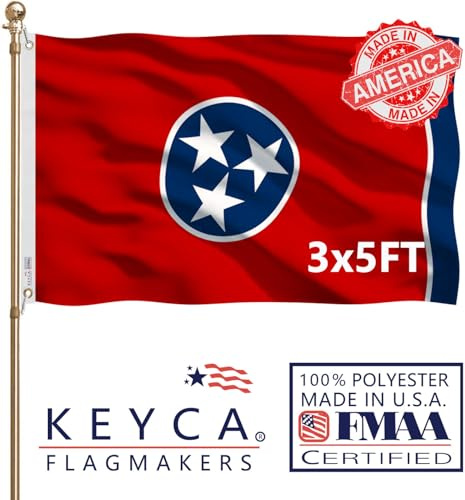KEYCA Bandera del estado de Tennessee de alta calidad de 3 x 5 pies, 100% fabricada en los Estados Unidos, colores vibrantes y resistentes, bandera del estado de Tennessee TN de doble cara con 2