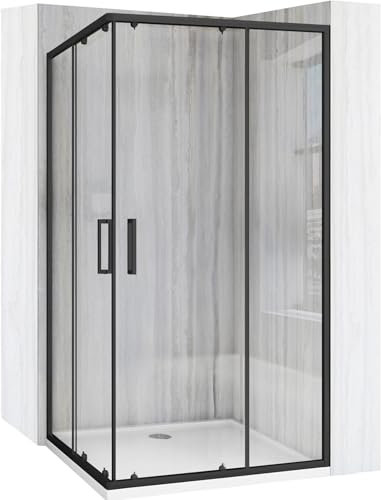 VBChome Cabine de douche 80 x 100 cm - Noir - 190 cm - Entrée d'angle 5 mm - Rectangulaire - Porte coulissante - Paroi de douche - Paroi de douche