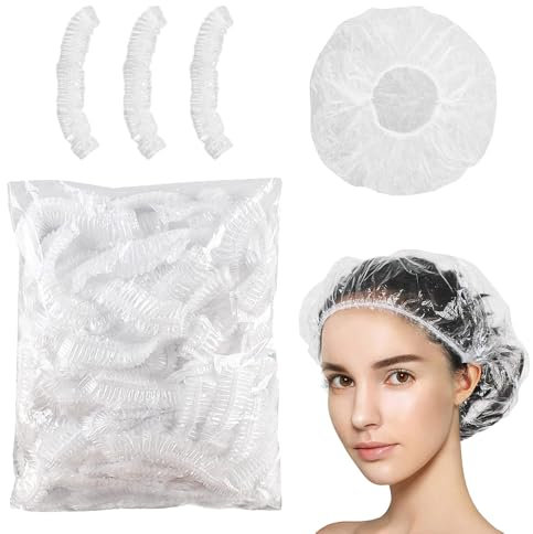 ZEVONDA 50PCS Disposable Shower Caps - Transparent Bath Caps 44cm Elastic Plastic Shower Caps Waterproof Hair Bath Caps Portable Hair Caps Hats for Home Travel Spa Hotel Hair Solon