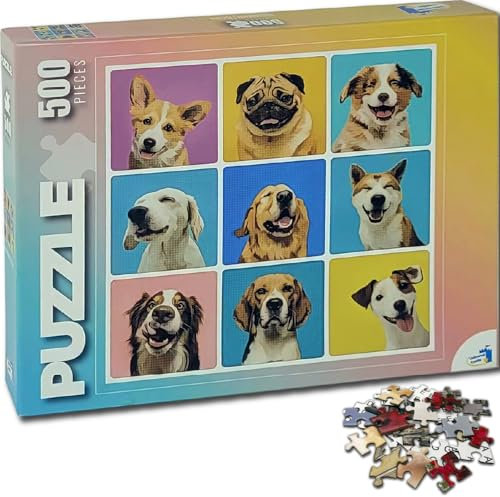 Universal Castle 500 Teile Quadratisch Jigsaw Puzzle für Erwachsene und Kinder Pop Art Haustier Tiere Thema Katze und Hund Klassische Puzzle Spielzeug (Dogs)