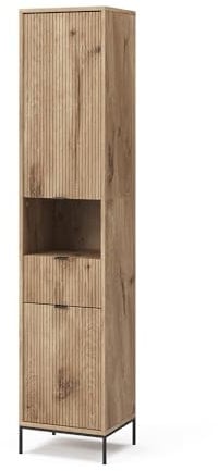 Vicco Badschrank Eliza, Badezimmerhochschrank, Viking Oak, 40 x 190 cm mit Tür und Schublade