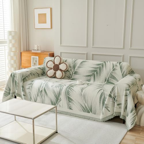 VanderHOME Reversible Sofa Überwurf Chenille Weiche Sofadecke 1 2 3 4 Sitzer Vielseitige Couch Überwurf für Sofa mit Quasten, Dekorative Plaid Decke für Sofa 180 * 300cm-Grün