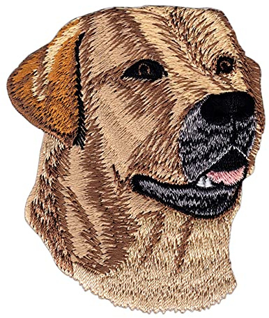 Labrador Kopf Hund Braun Aufnäher zum aufbügeln oder aufnähen Bügelbild Aufbügler für Kleidung gestickter Bügelpatch Applikation Retriever Patch Größe 6,5 x 7,8 cm