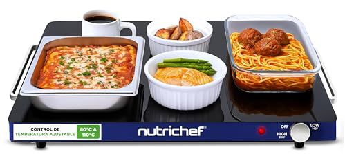 Nutrichef bandeja electrica, Hot plate, De servicio con superficie de vidrio, Tempreatura ajustable, Ahorro de espacio, Ideal para buffets, Fiestas y mas