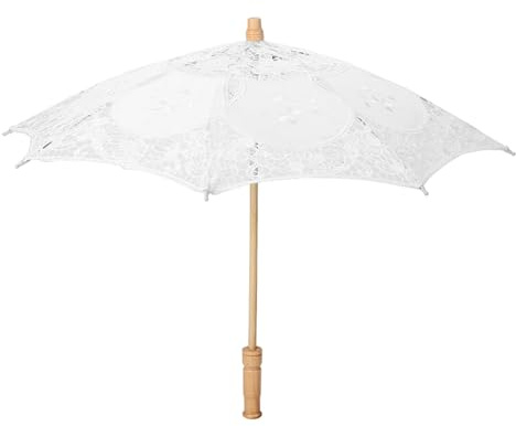 Culnflun Handgjord spets broderad parasoll bröllop brud paraply fotografi spets blomma beige vit ren silkestyg, vit beige (stor storlek)