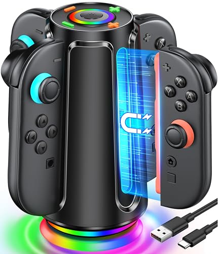 Station de charge pour manette Switch 2 pour Nintendo Joy Con (2025), station de charge Mocagen pour Switch 2 Joy Con avec lumière dynamique, support magnétique pour Joy Con 4 en 1