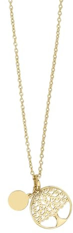 JC Schmuck Echt 585 Gold Damen Halskette mit Kettenanhänger Lebensbaum Anhänger in Gelbgold Länge 42 cm bis 45 cm + Anker Kette Collier Set Schmuck 8825