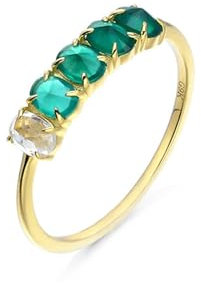 Wycian Eheringe 65, Gold Ring Marriage 18K Gelbgold Achat Grün Ovale Form Größe 65 (20.7) für Damen Verlobung