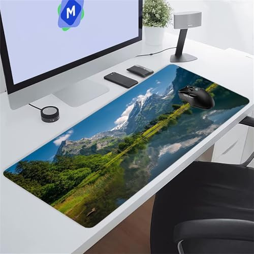 Grand Tapis de Souris Gamer Tapis de Souris XXL 1000x500x2 mm avec Base en Caoutchouc Antidérapant Grand Tapis de Bureau pour PC, Ordinateur Portable (Montagne Réfléchissante)