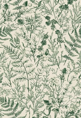 LZH-LP Selbstklebende Tapete, Grüne Blätter Zweige Wald Tier Pflanze Blume Abziehen und Aufkleben Kontaktpapier, 44x300CM Vintage-Blätter Wildblumen-Muster Abziehbare Tapete Dekofolie