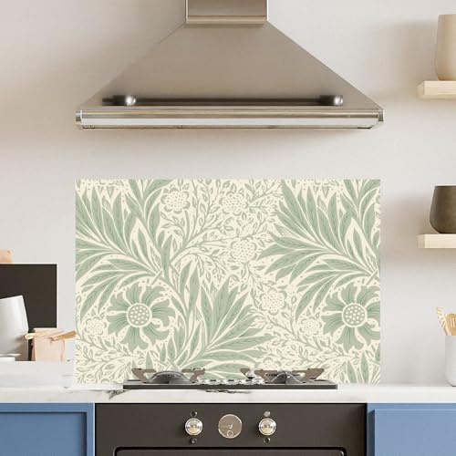 Premium 90 x 60cm Pale Green Leaf 6mm Glass Toughened Kitchen Splashback