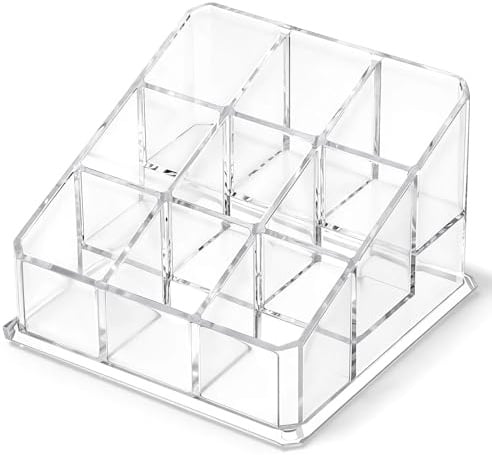 DOPENSPI Lippenstift Aufbewahrungsbox mit 9 Fächern, Transparente Make Up Organizer Nagellack Organizer zur Aufbewahrung von Lipgloss, Nagellack und Schmuck Verwendet Werden