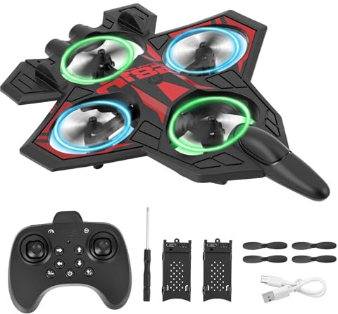 Jradse Aeroplane Telecomandato, Aeroplano RC con Telecomando 2,4 GHz, Rotazione a 360° e 3 Velocità, con Luce LED e Eliche di Ricambio, Aerei Radiocomandati da Esterno per Bambini (Blu)