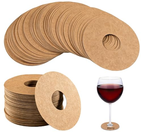 GVSS - Marcavasos de papel kraft (50 x 15 mm, etiquetas para copas de vino y cócteles, marcadores de identificación redondos para bodas, fiestas y bares