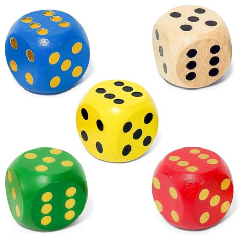 PHYNDR 5 Pezzi Dadi Da Gioco in Legno Naturale 30mm, Giochi Di Carte Accessori Per Giochi Di Società