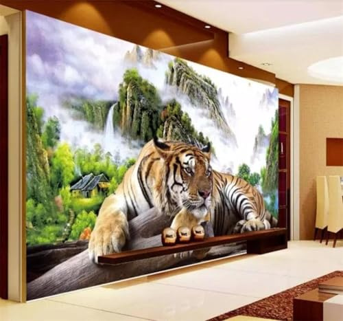 Tzxztt Forêt Brume Descente De La Montagne Roi Des Tigres Majesté Papier Peint 3D Moderne Soie Texturée Haut De Gamme Idéal Pour Le Salon Et La Chambre à Coucher-400cm×280cm
