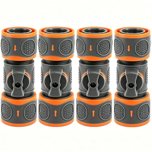 RCYHCY 4 Pièces Connecteur de Tuyau à Double Connexion Rapide, Raccord de Tuyau d'arrosage avec Vanne de Régulation, Raccord Tuyau D'arrosage, pour la Régulation Continue et l'arrêt du Débit d'eau