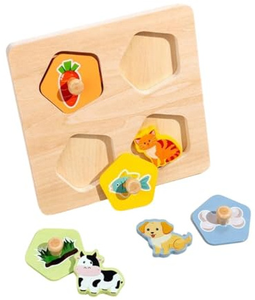 Jiuvaso Puzzle Bambini Gioco Abbinamento Animali Tavola Educativa con Pomelli Legno Supporto Osservazione Causa Effetto Coordinazione Motoria Adatto per Casa Asilo Attività Genitori-figli