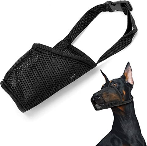 Nobleza-Maulkorb mit Sicherheitsriemen für Kleine, Mittlere und Große Hunde, Verhindert Beißen, Bellen und Kauen,Hergestellt aus Sandwich-Netz(M/L,Schwarz)