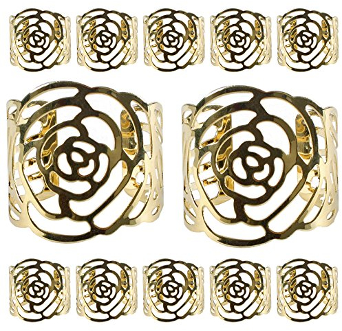 KAKOO 12 Stück Serviettenringe Set, Metal Rose Morderne Serviettenhalter für Hochzeit Geburtstag Weihnachten Taufe Tisch Dekoration (golden)