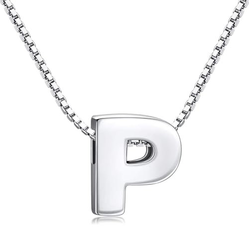 Candyfancy Buchstaben Kette - Buchstabenkette Kette mit Buchstabenanhänger Silber Halskette Kettenanhänger Initialen Silberkette Damen 925 (Kette mit buchstabe P)