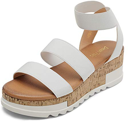 DREAM PAIRS Womens Elastic Strappy Wedge Sandals Platform Open Toe Summer Beach Low Wedges Shoes,Size 7.5,White,Reed-1