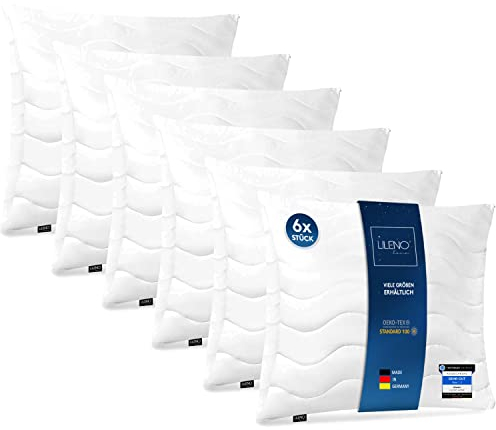 LILENO HOME Kopfkissen 80x80 cm [6er Set] MEDIUM mit 850g Kissen-Füllung - Bett oder Deko Kissen mit Reißverschluss zum Anpassen - Waschbar bis 95° - Sofa-Kissen & Zierkissen für Couch/Bett