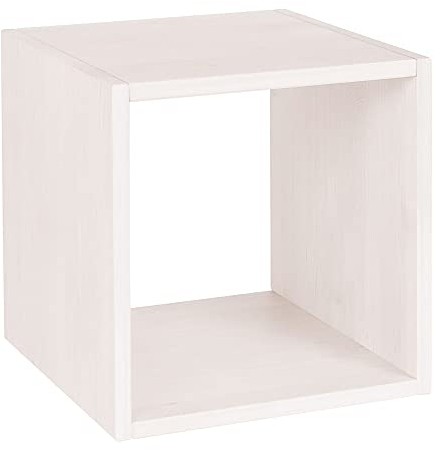 BioKinder Regalwürfel Laura Cube Würfelregal Regal Regalelement offen, beidseitig nutzbar, stapelbar, aus zertifiziertem Massivholz Kiefer weiß 40 x 40 x 40 cm