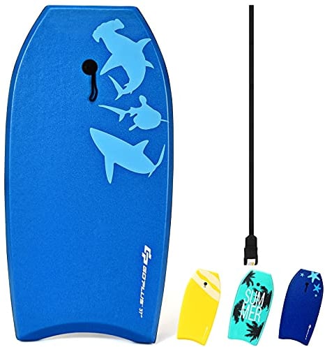 RELAX4LIFE Schwimmbrett tragbar, Schwimmboard mit Halteleine, Rutschfestes Surfbrett für Kinder & Erwachsene, Surfboard bis 55 kg belastbar, Bodyboard Shortboard, 97 x 47 x 5,5cm, XPE HDPE (Blau-M)