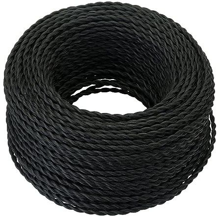 GreenSun Cable Trenzado Vintage Negro - 2 Hilos 20M Cable Electrico 2x0.75mm² Cable Lampara Techo Cable Cuerda Cables Electricos Cable Textil